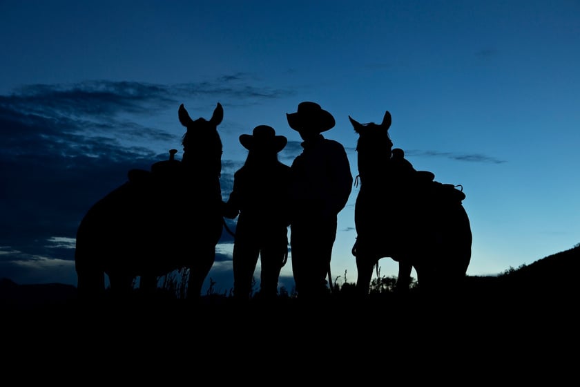 Cowboy Cowgirl and Horses Silhouette